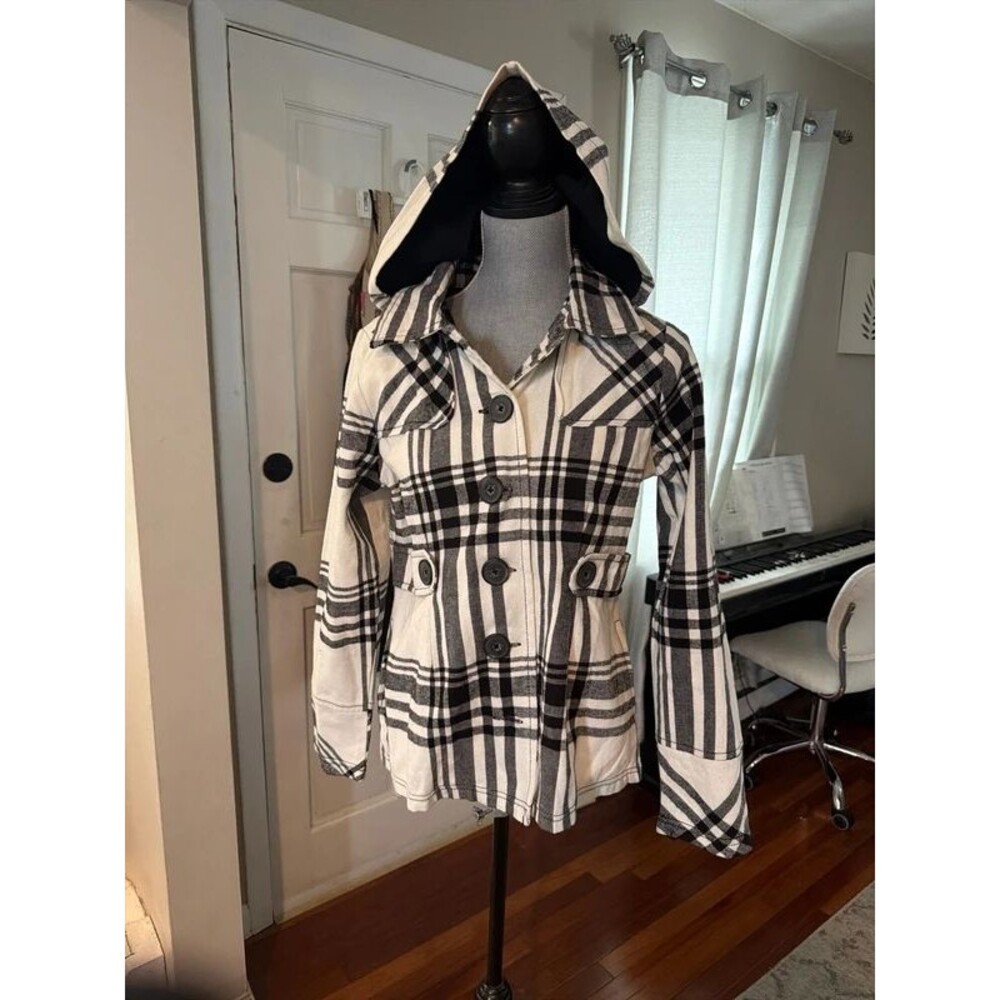Black and white plaid fall Peacoat